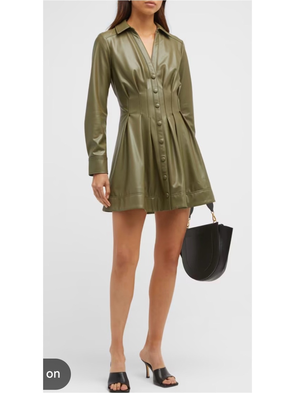 Olive Green Faux-Leather Button-Front Dress